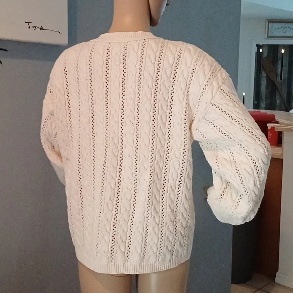 🔥🔥🔥Christie & Jill vintage cableknit V-neck cream cardigan M - Picture 6 of 14